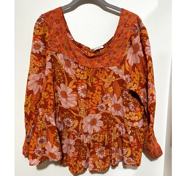 American Eagle Floral Peasant Cotton Blouse M Boho 70s Hippie Retro y2k - Picture 2 of 8